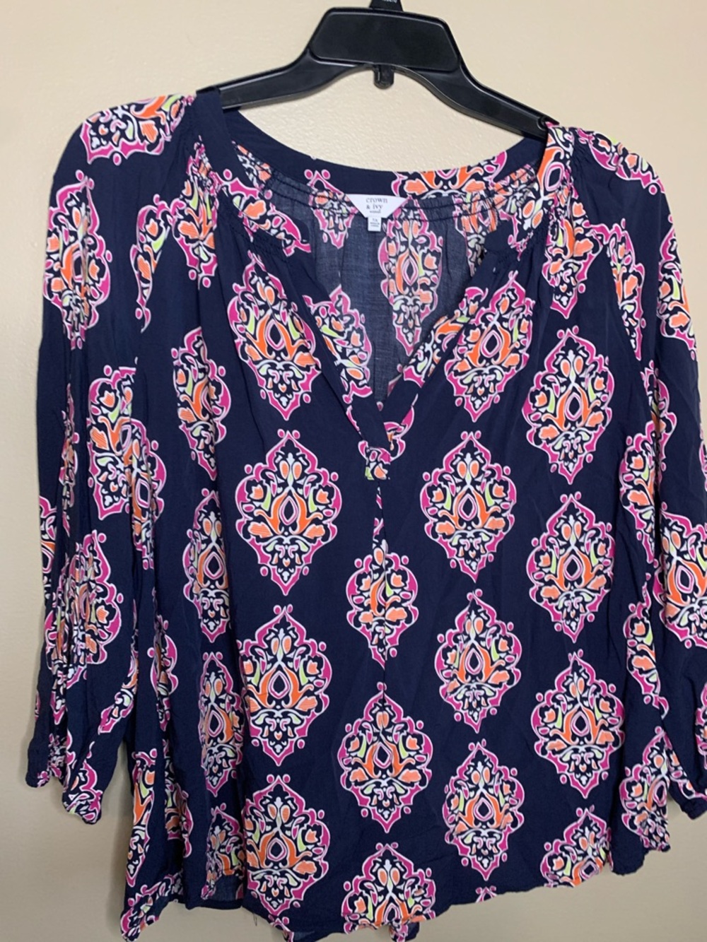 crown & ivy Navy Pink Orange Paisley-Print Tunic